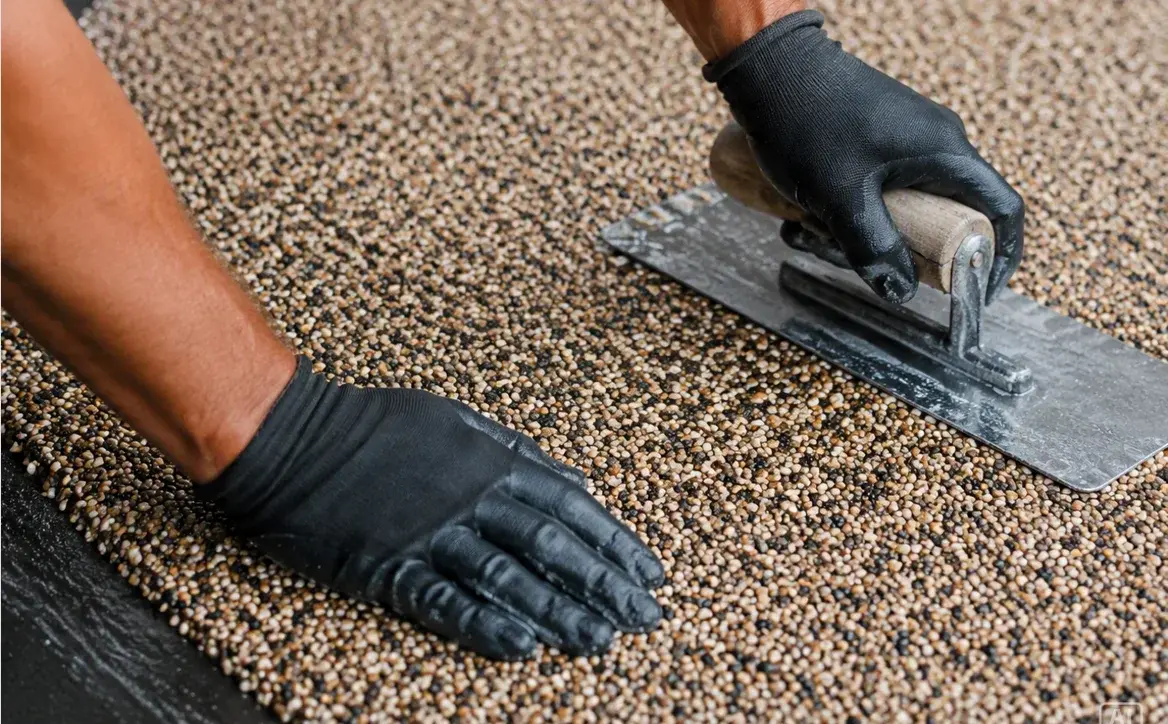 Artisan talochant un granulat de marbre à la main